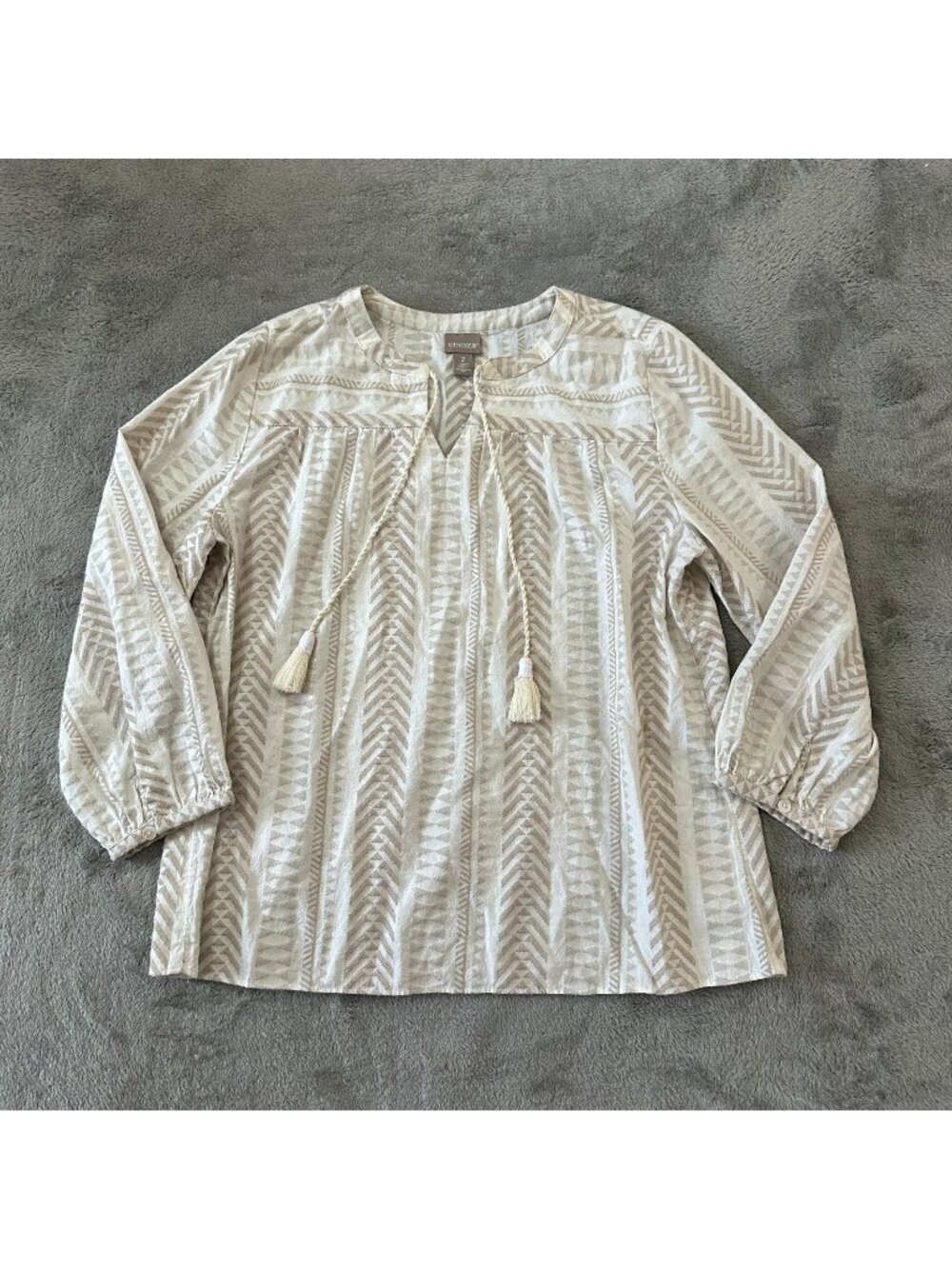 Chico's Peasant Boho Neutral Blouse Women's 2 LARGE 12 14 Shirt Top